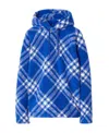 Burberry Check Fleece Hoodie In Blue