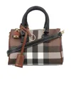 Burberry Dark Birch Brown Chk Check-print Mini Woven And Leather Top-handle Bowling Bag In Black