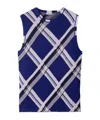 Burberry Plaid-check Ribbed Silk Vest In Blue