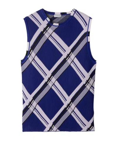 BURBERRY PLAID-CHECK RIBBED SILK VEST