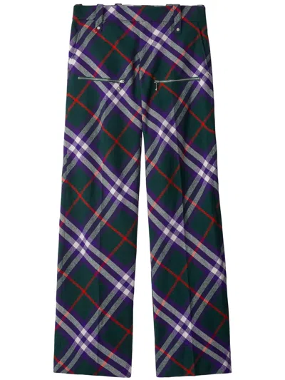 BURBERRY PLAID-CHECK WOOL TROUSERS