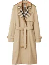 Burberry Plaid-collar Gabardine Trench Coat In 中性色