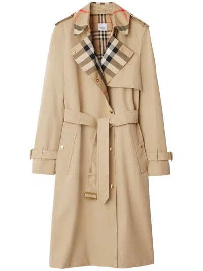 BURBERRY PLAID-COLLAR GABARDINE TRENCH COAT