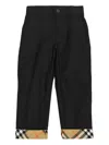 Burberry Childrens Check Turn-up Cotton Trousers In Black