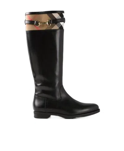 Burberry Plaid Decorative Boots In Black