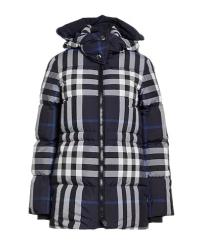 Burberry Plaid Down Jacket In Blue