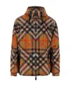 Burberry Plaid Drawstring Hooded Jacket In Brown