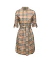 Burberry Beige Check Motif Cotton Shirt Dress