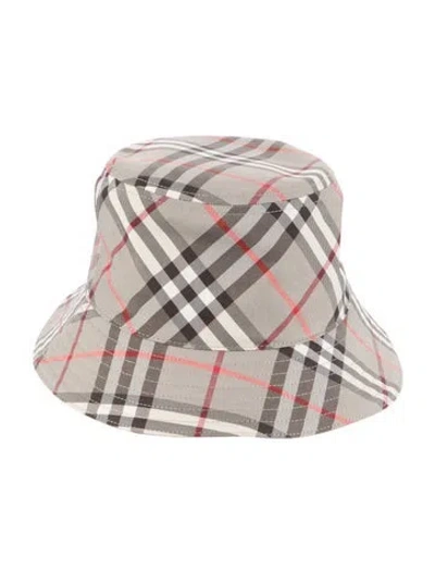Pre-owned Burberry Plaid Embroidered Bucket Hat In Grey/red