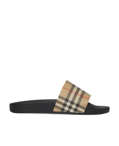 Burberry Men Vintage Check Print Slides In Black