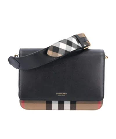 Burberry Plaid Flip Shoulder Bag In Black