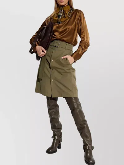 Burberry Plaid Fringe Cowl Neck Satin Top In Brown