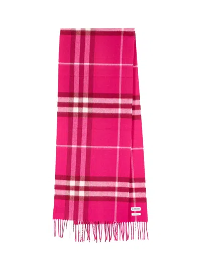 Burberry Plaid Fringe Scarf In Pink
