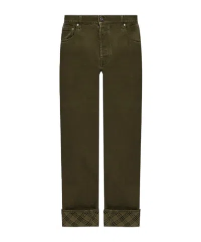 Burberry Plaid Hem Jeans In Green