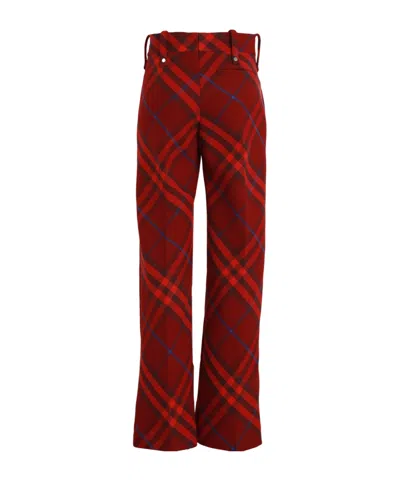Burberry Plaid High-waist Straight-leg Pants In Red