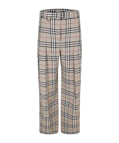 Burberry Plaid High-waisted Wide-leg Pants In Neutral