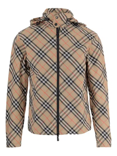Burberry Check Printed Polyester Windbreaker In Multi