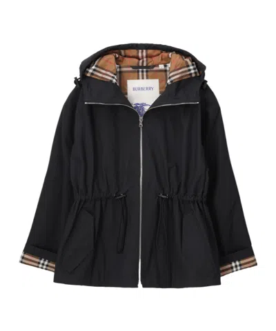 Burberry Plaid Hooded Long-sleeved Jacket In Blue