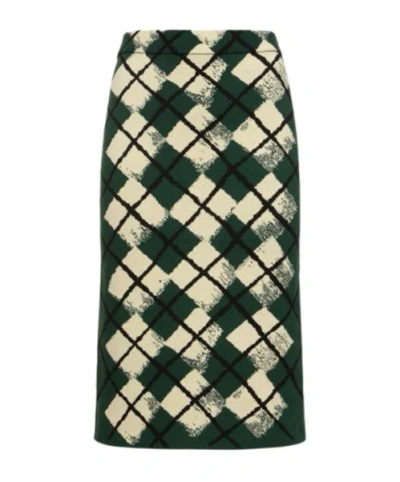 Burberry "knitted Diamond Pattern Midi Skirt In Green