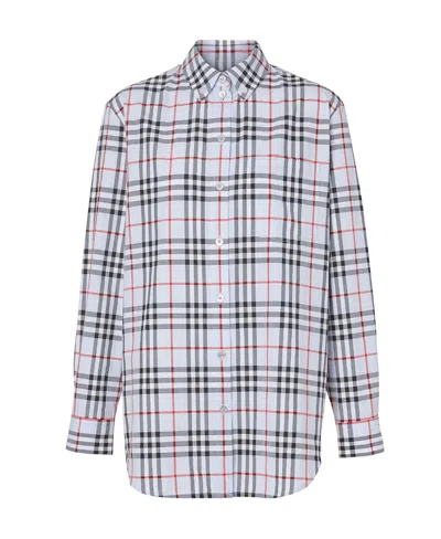 Burberry Plaid Long-sleeved Shirt In Gray