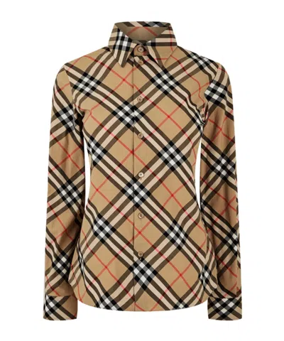 Burberry Plaid Long-sleeve Shirt In Brown