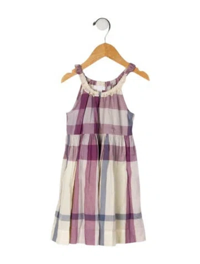 Pre-owned Burberry Babies' Plaid Motif Sleeveless Dress In Purple