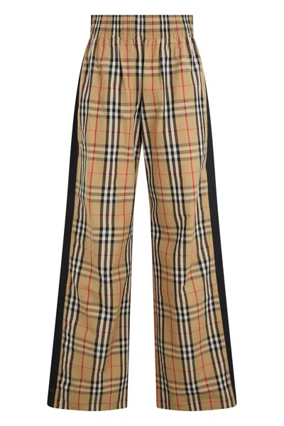 Burberry Plaid Palazzo Trousers In Lightweight Cotton In Neutral