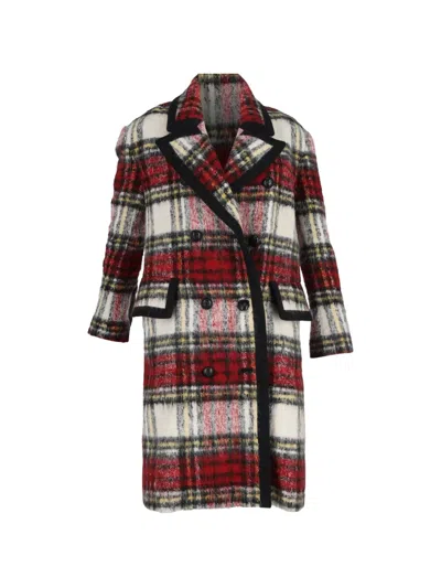 Pre-owned Burberry Plaid-pattern Double-breasted Coat In Red