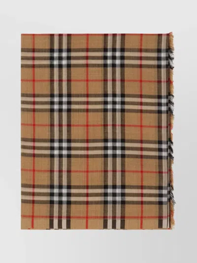 Burberry Plaid Pattern Fringed Edge Scarf