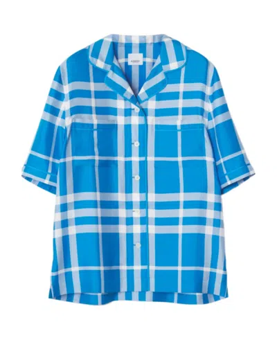 Burberry Plaid-pattern Silk Shirt In Blue