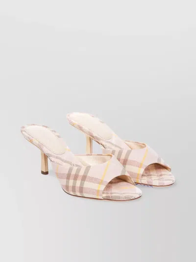 BURBERRY PLAID PEEP TOE STILETTO HEEL MULES