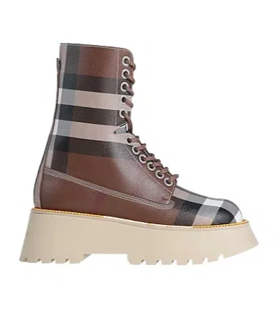Burberry Plaid Platform Leather Boots In Nude