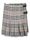 Burberry Plaid Pleated Skirt With Frayed Hem And Buckle Accents In Gray