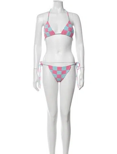 Pre-owned Burberry Plaid Print Bikini In Pink