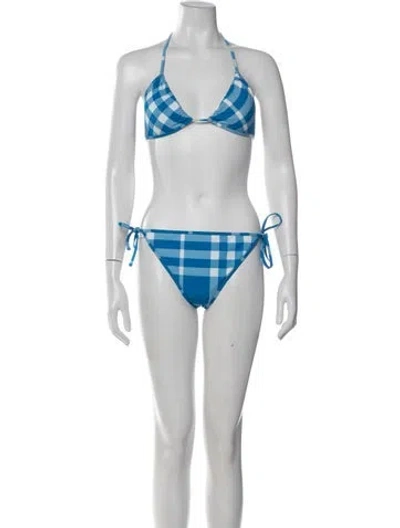 Pre-owned Burberry Plaid Print Bikini W/ Tags In Blue