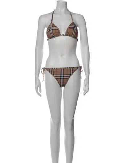 Pre-owned Burberry Plaid Print Bikini W/ Tags In Neutral