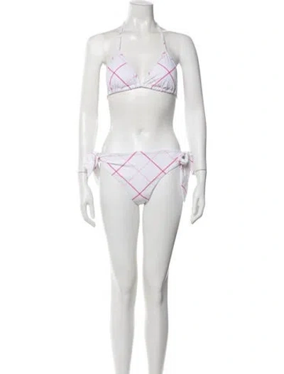 Pre-owned Burberry Plaid Print Bikini W/ Tags In White