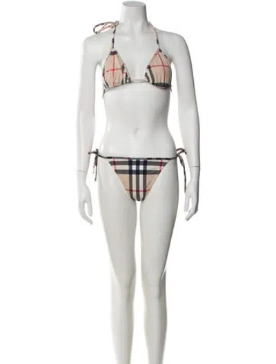 Pre-owned Burberry Plaid Print Bikini In White