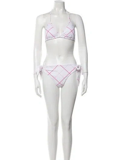 Pre-owned Burberry Plaid Print Bikini In White
