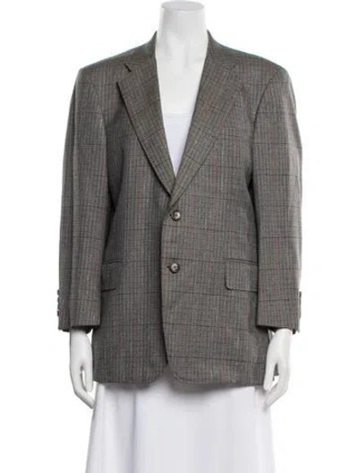 Pre-owned Burberry Plaid Print Blazer In Gray