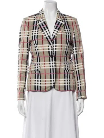 Pre-owned Burberry Plaid Print Blazer In Neutral