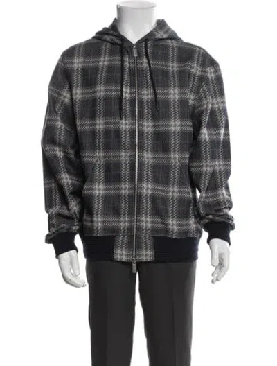Pre-owned Burberry Plaid Print Bomber Jacket In Gray