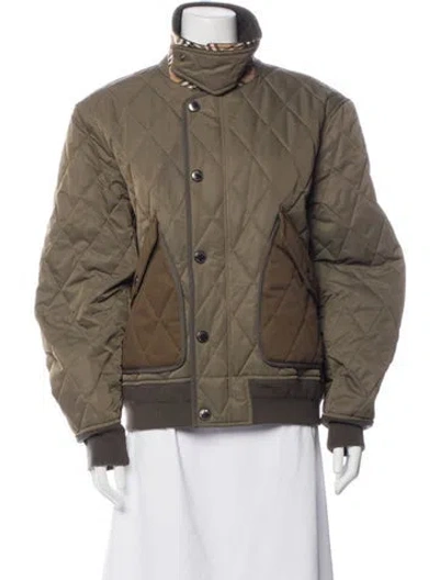 Pre-owned Burberry Plaid Print Bomber Jacket In Green