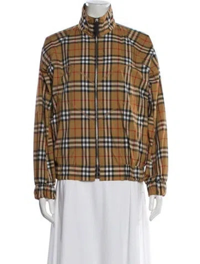Pre-owned Burberry Plaid Print Bomber Jacket In Neutral