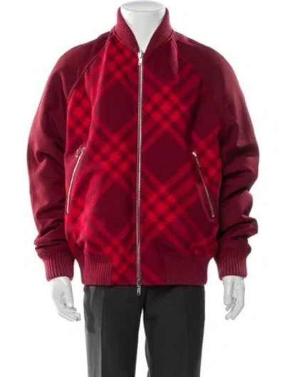 Pre-owned Burberry Plaid Print Bomber Jacket In Red