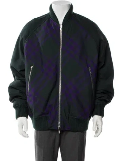 Pre-owned Burberry Plaid Print Bomber Jacket W/ Tags In Purple