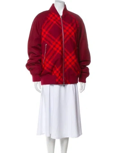 Pre-owned Burberry Plaid Print Bomber Jacket W/ Tags In Red