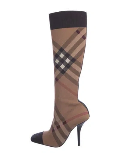 Pre-owned Burberry Plaid Print Boots In Brown/neutrals