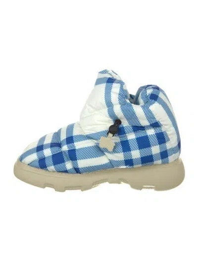 Pre-owned Burberry Plaid Print Boots W/ Tags In Blue