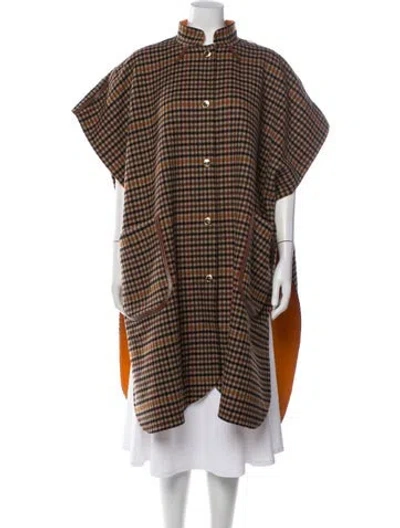 Pre-owned Burberry Plaid Print Cape In Brown